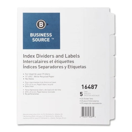 Un-Punched Index Dividers Set 5 X Divider(S) - Blank Tab(S) - 5 Tab(S)/Set - White Divider - White Tab(S) - 25 / Box